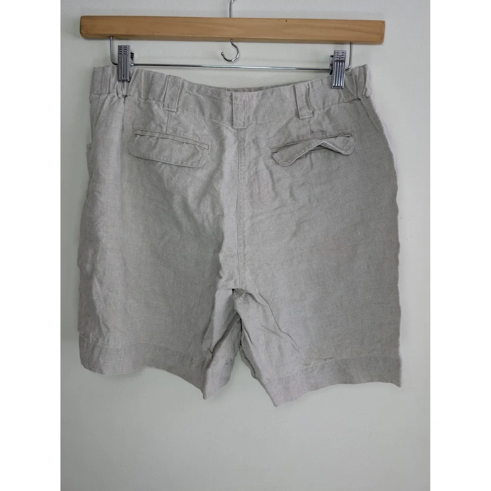 J. Jill Women 12 Oatmeal 100% Linen High‎ Rise Shorts Coastal Neutral Minimalist - Picture 2 of 7